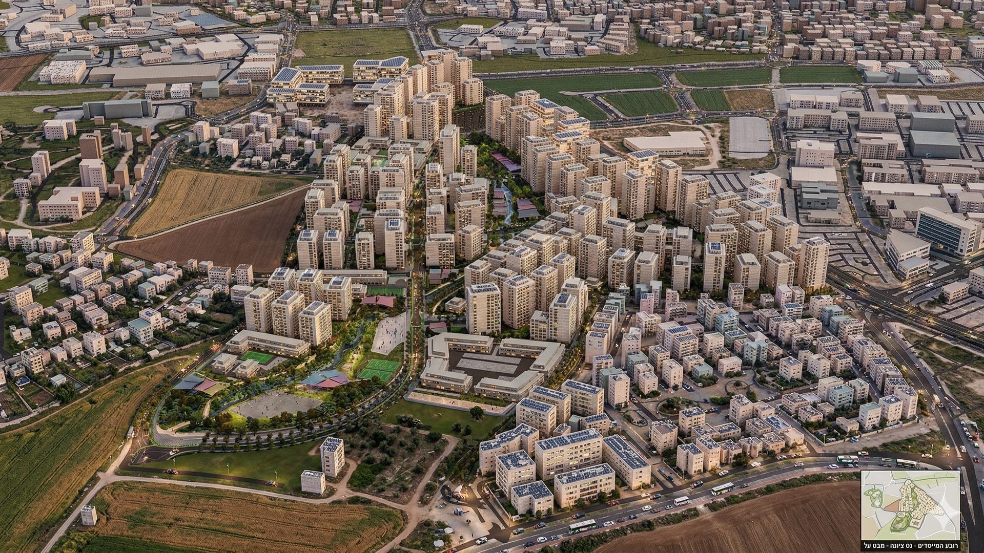 הדמיית רובע המייסדים — מבט-על יום